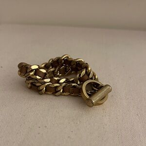 Cwonder Gold Leather Wrap Chain Bracelet